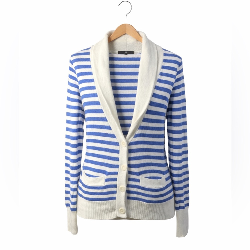American Eagle Blue White Striped Shawl Collar Cardigan Sweater Small Y2K Preppy